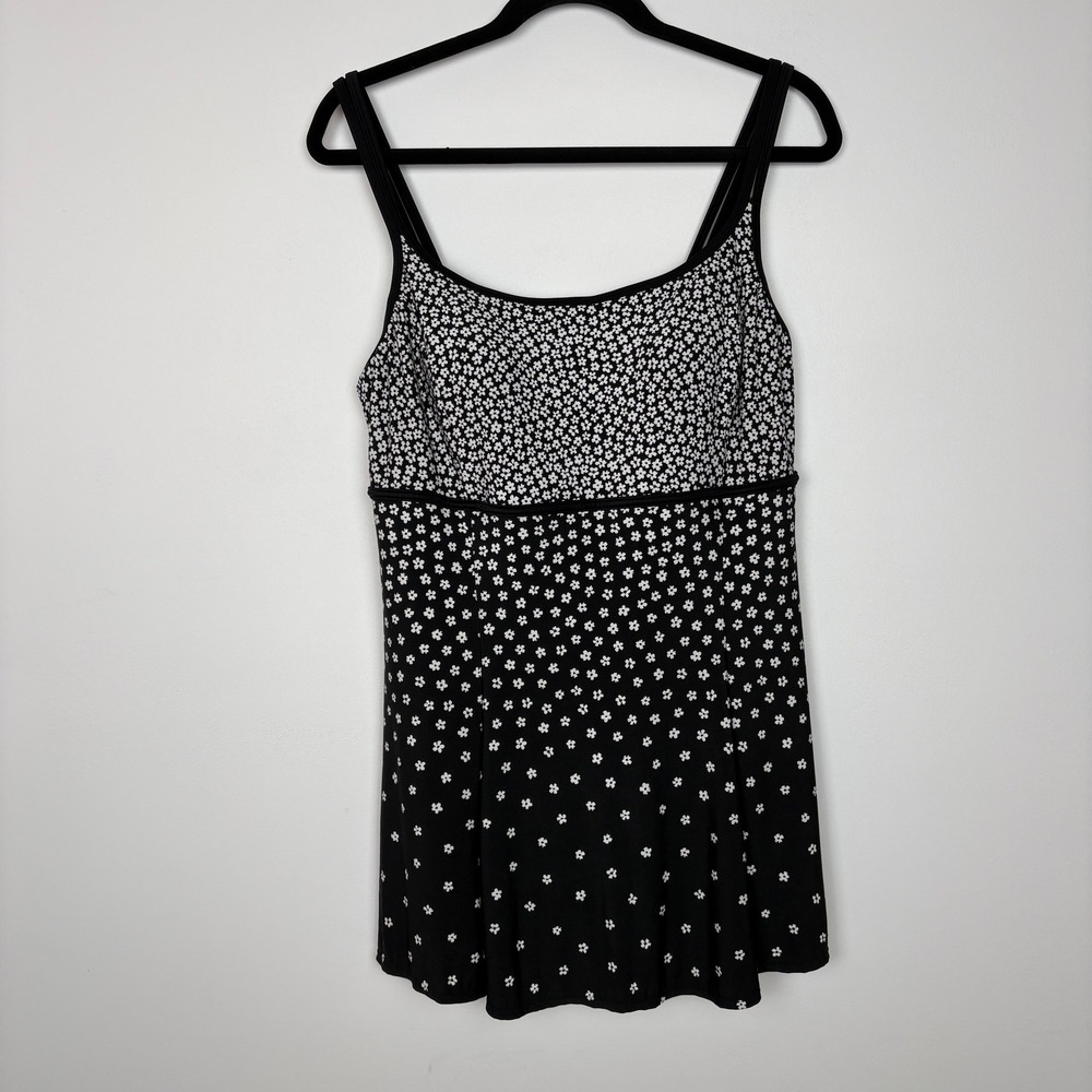 Le Cove Womens Ditsy Floral Tummy Control Swim Dressβ Size 14 Black Modest Beach